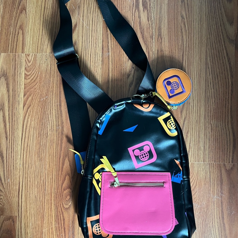 Disney Colorful Graphic Backpack with Pink Pocket